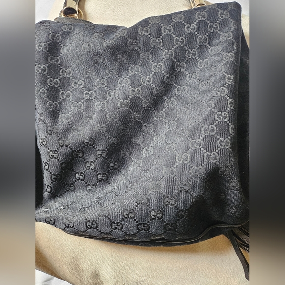 🔥SOLD🔥GUCCI Black GG Fabric Medium Babouska Indy Top Handle Bag - Picture 9 of 17